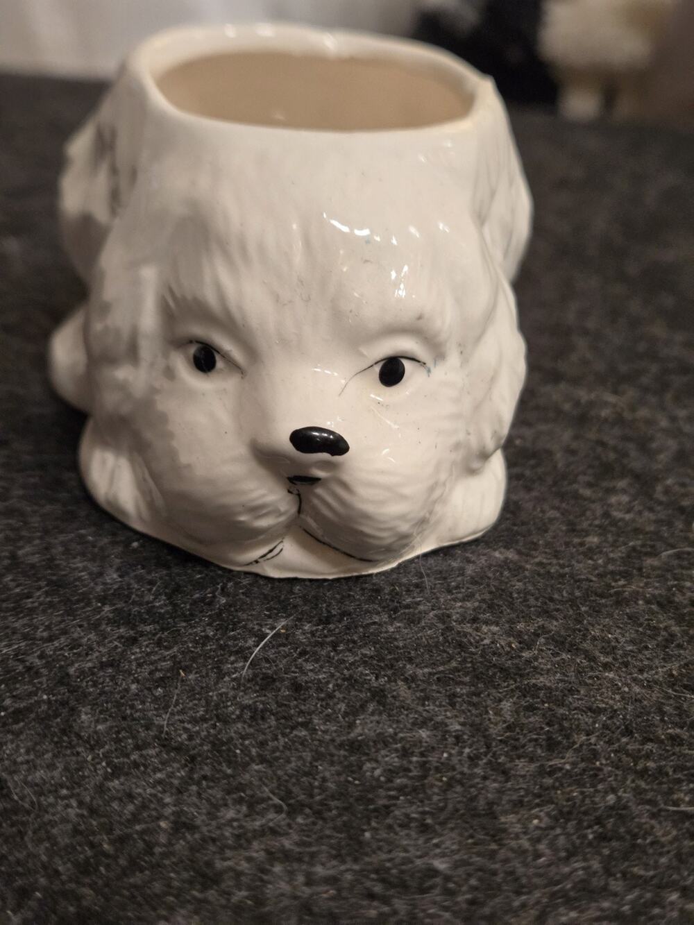 Ceramic Dog Head Tiny decorative jar container paper clips desk gift unusual WS